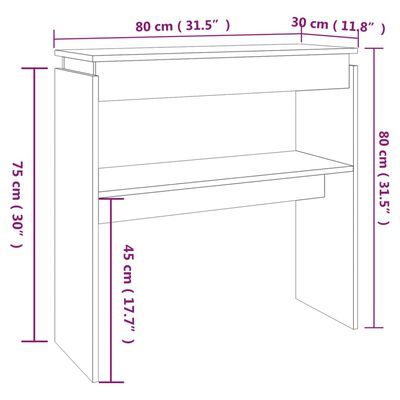 vidaXL Konzolna mizica siva sonoma 80x30x80 cm konstruiran les