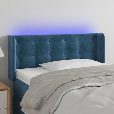 vidaXL LED posteljno vzglavje temno modro 103x16x78/88 cm žamet