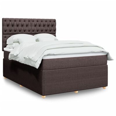 vidaXL Box spring postelja z vzmetnico temno rjava 140x200 cm blago