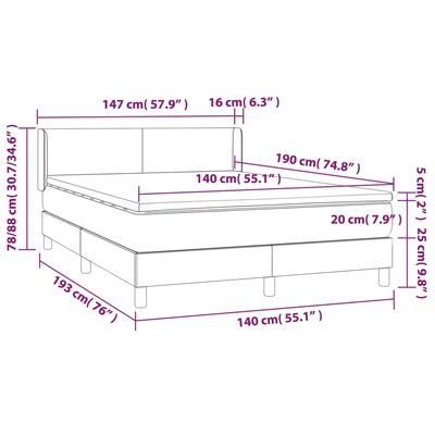 vidaXL Box spring postelja z vzmetnico temno modra 140x190cm žamet