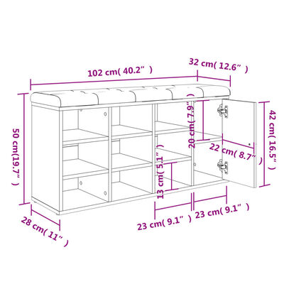 vidaXL Klop za čevlje sonoma hrast 102x32x50 cm inženirski les