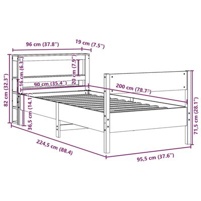 vidaXL Posteljni okvir brez vzmetnice bel 90x200 cm trdna borovina