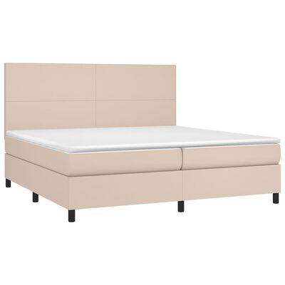 vidaXL Box spring postelja vzmetnico LED kapučino 200x200 cm um. usnje