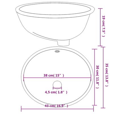 vidaXL Kopalniški umivalnik bel 43x35x19 cm ovalen keramičen