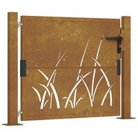 vidaXL Vrtna vrata 105x105 cm Corten jeklo dizajn trave