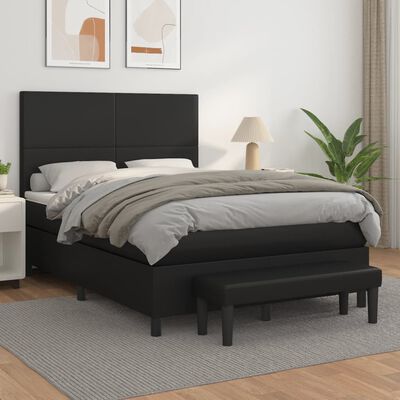 vidaXL Box spring postelja z vzmetnico črn 140x200 cm umetno usnje