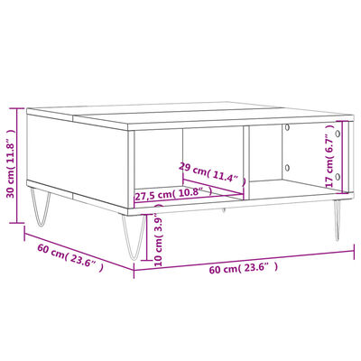 vidaXL Klubska mizica bela 60x60x30 cm inženirski les