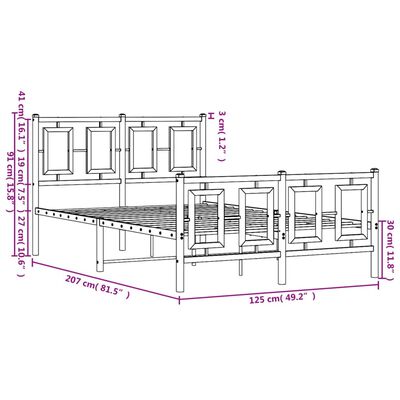 vidaXL Kovinski posteljni okvir z vzglavjem in vznožjem črn 120x200 cm