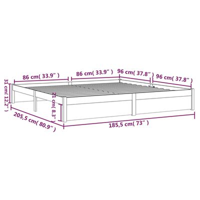 vidaXL Posteljni okvir bel iz trdnega lesa 180x200 cm