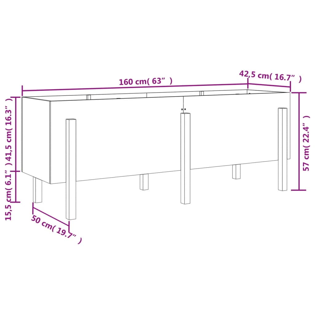 vidaXL Vrtna visoka greda črna 160x50x57 cm trdna borovina