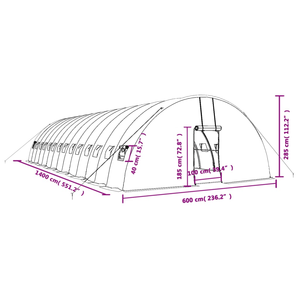 vidaXL Rastlinjak z jeklenim okvirjem bel 84 m² 14x6x2,85 m