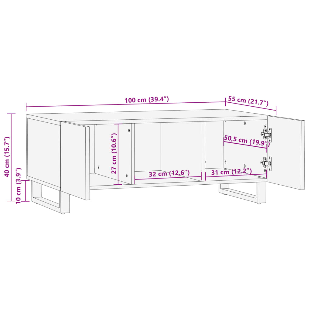 vidaXL Klubska mizica rjava 100x55x40 trden mangov les