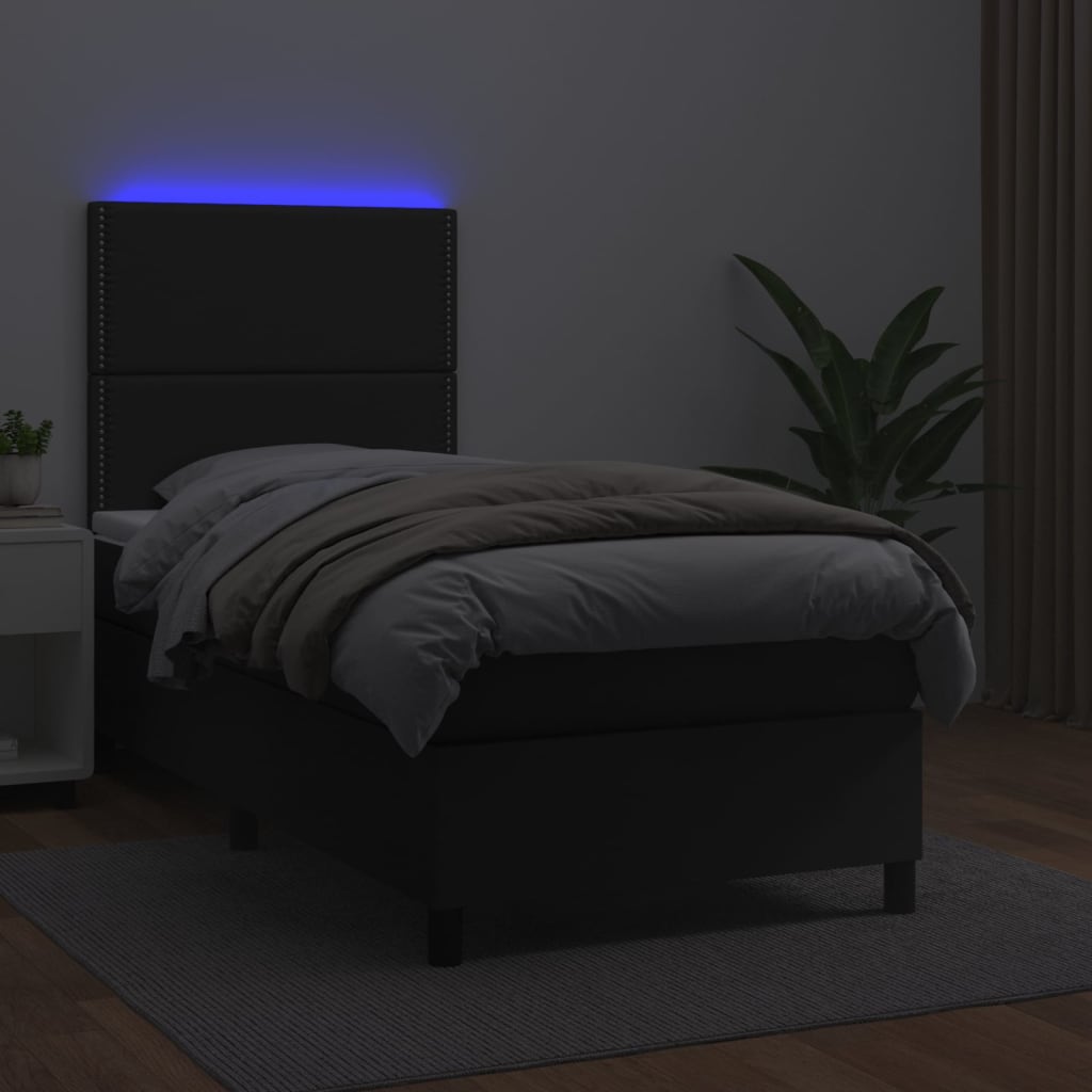 vidaXL Box spring postelja z vzmetnico LED črn 100x200 cm umetno usnje