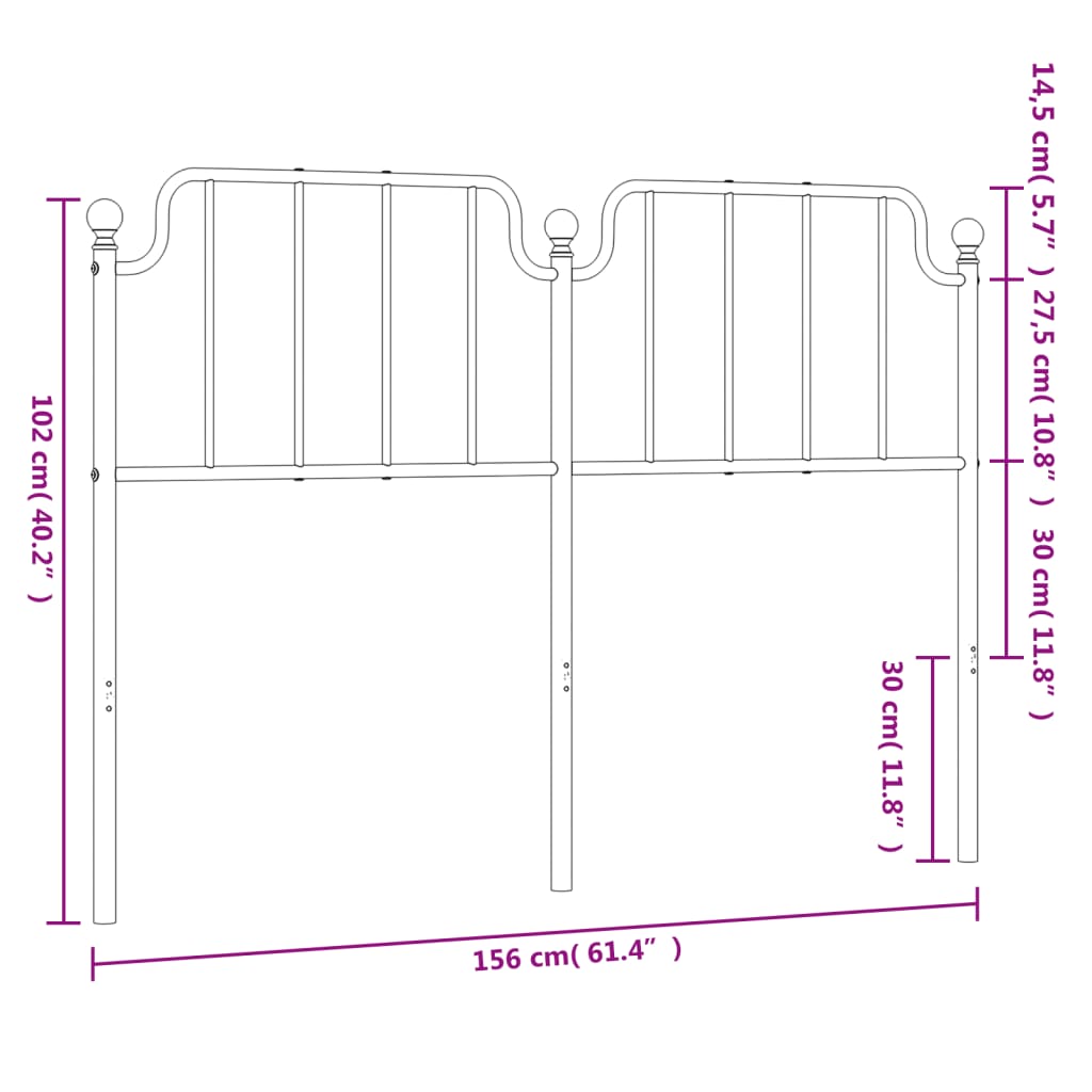 vidaXL Kovinsko vzglavje belo 150 cm