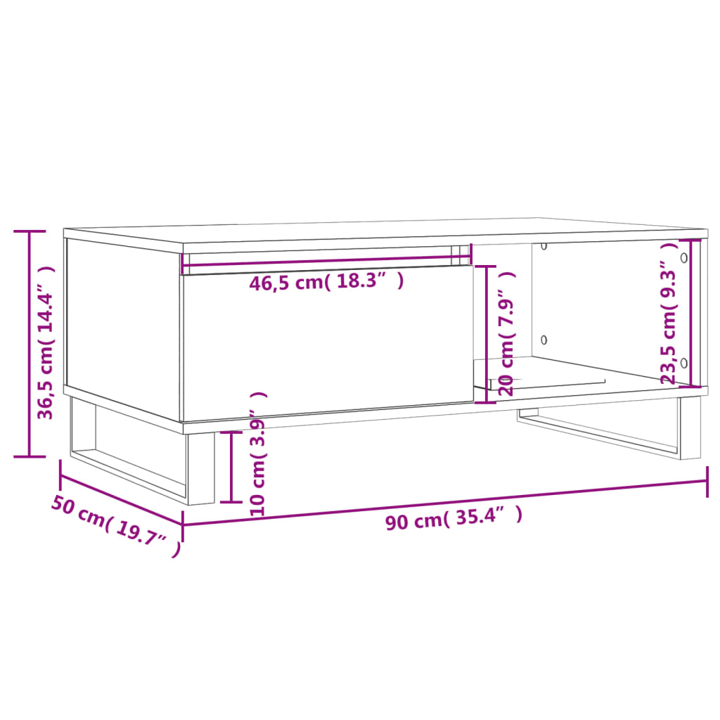 vidaXL Klubska mizica betonsko siva 90x50x36,5 cm inženirski les