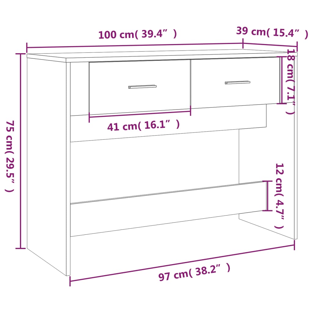 vidaXL Konzolna mizica dimljen hrast 100x39x75 cm inženirski les