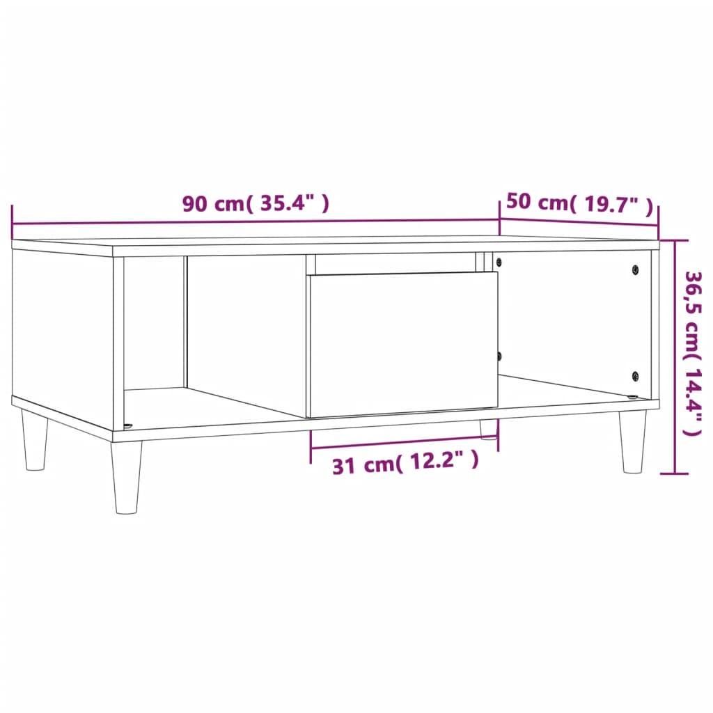 vidaXL Klubska mizica rjav hrast 90x50x36,5 cm inženirski les