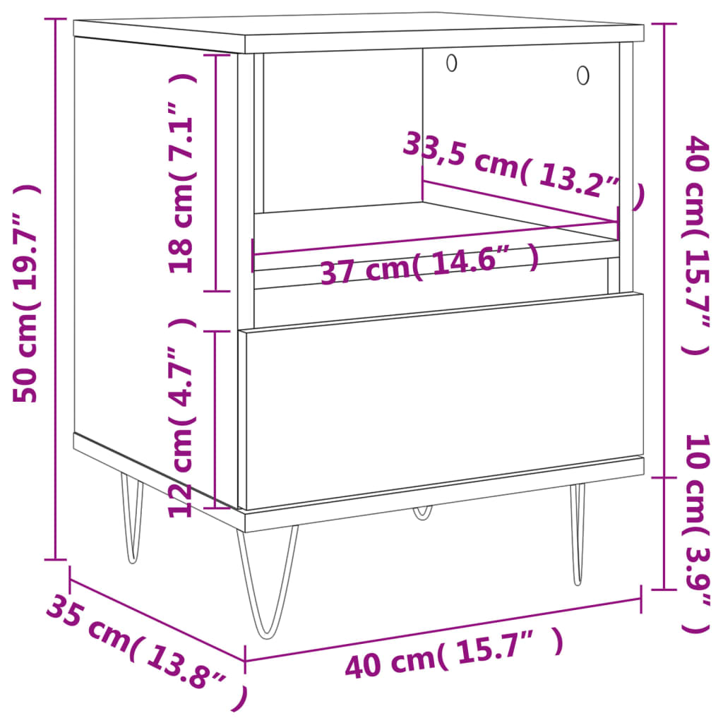 vidaXL Nočna omarica 2 kosa sonoma hrast 40x35x50 cm inženirski les