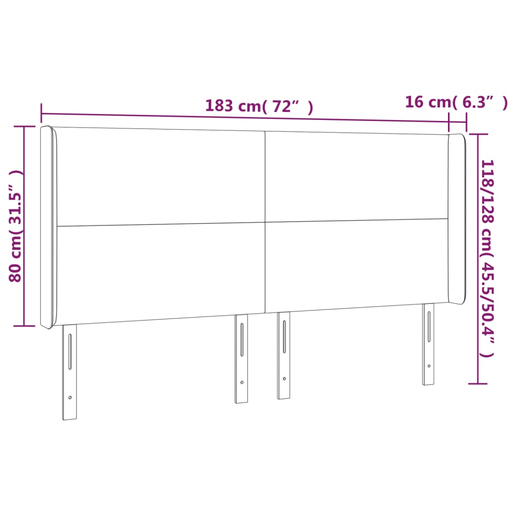 vidaXL LED posteljno vzglavje temno rjavo 183x16x118/128 cm blago