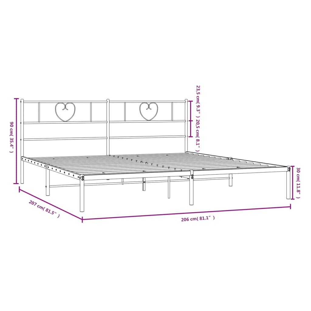 vidaXL Kovinski posteljni okvir z vzglavjem črn 200x200 cm