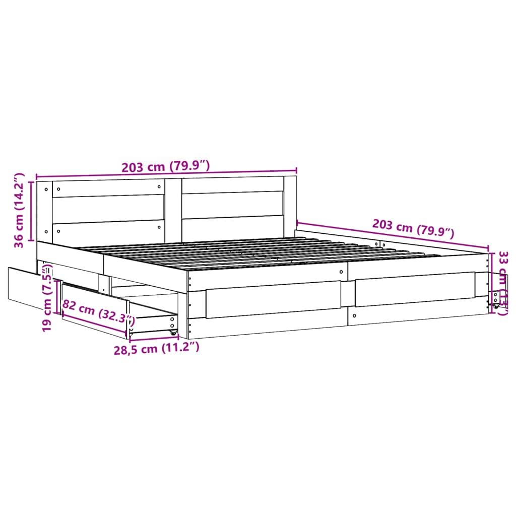 vidaXL Posteljni okvir z vzglavjem sonoma hrast 200x200 cm inž. les