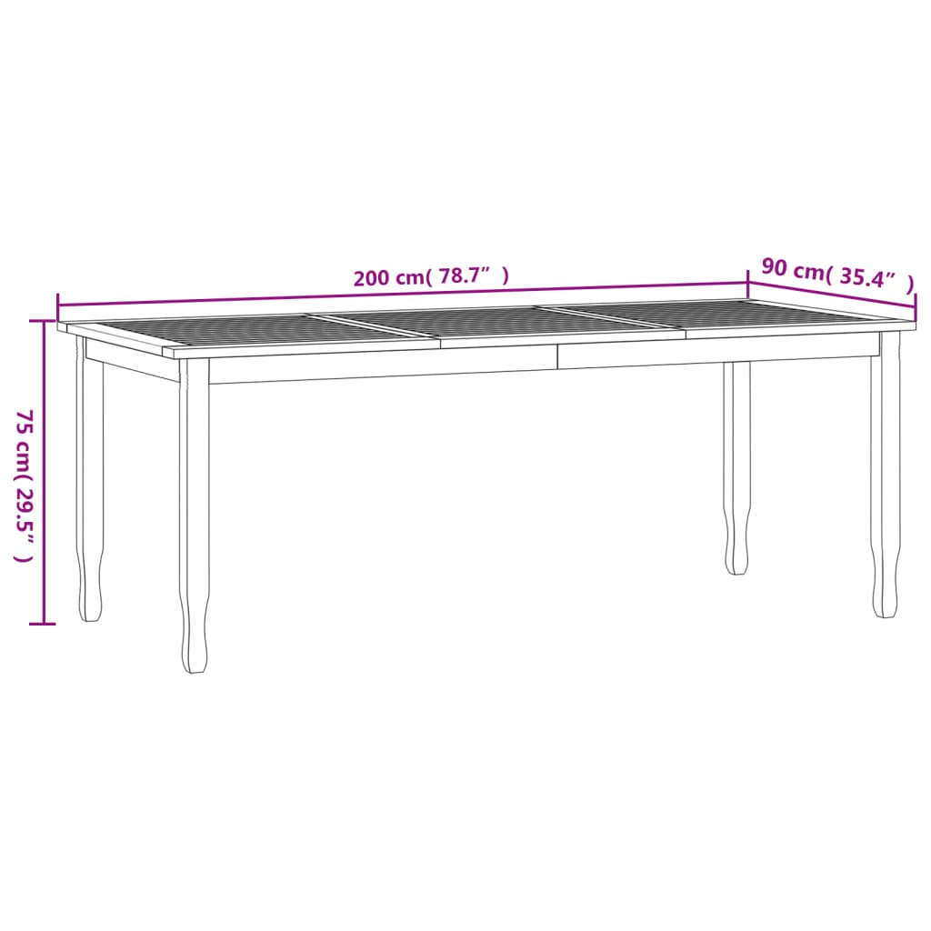 vidaXL Vrtna jedilna miza 200x90x75 cm trdna tikovina