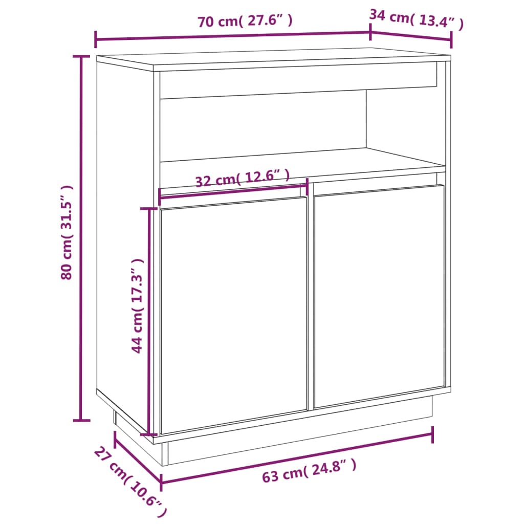 vidaXL Komoda črna 70x34x80 cm trdna borovina