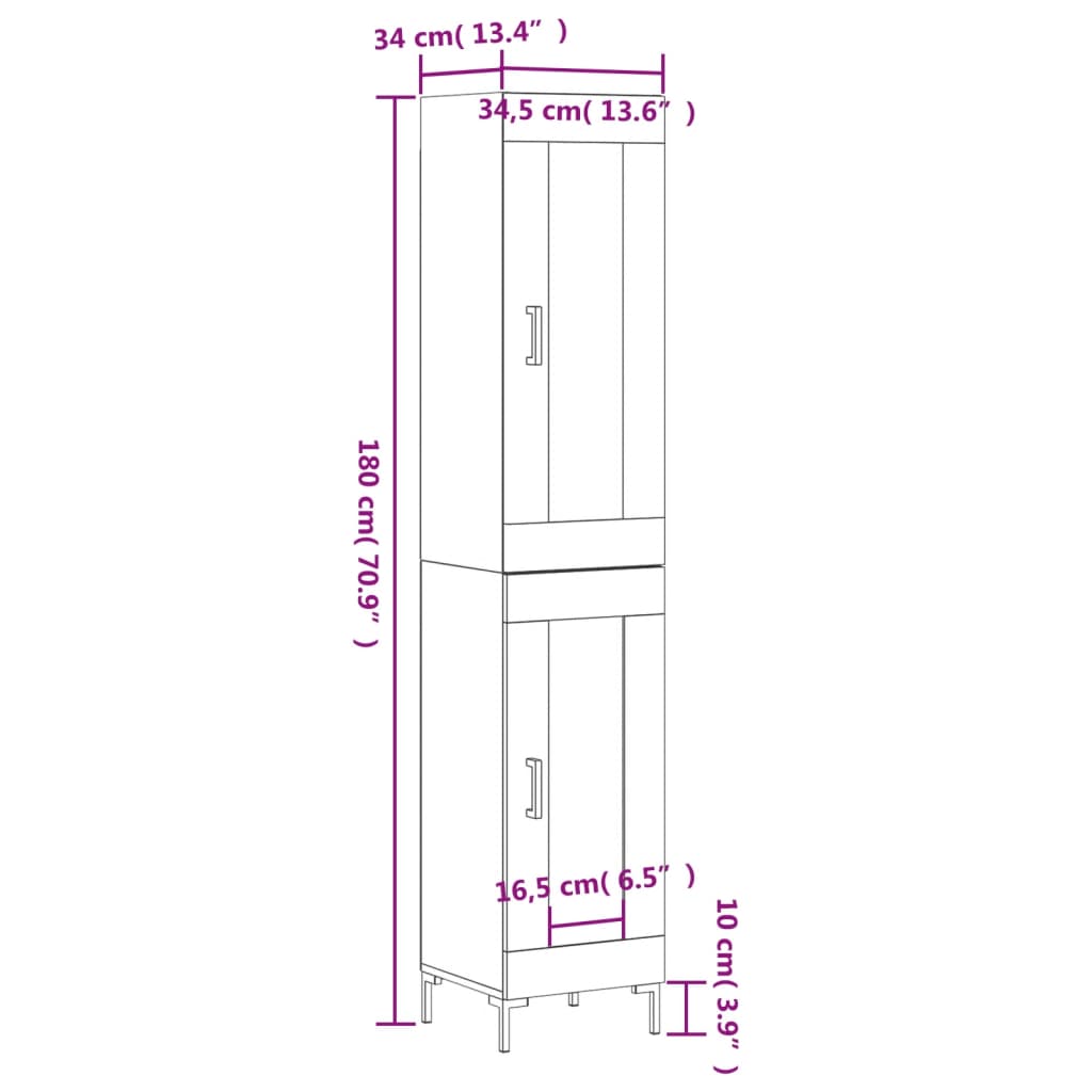 vidaXL Visoka omara dimljeni hrast 34,5x34x180 cm inženirski les