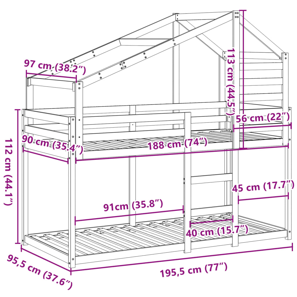 vidaXL Pograd s streho bel 90x190 cm trdna borovina