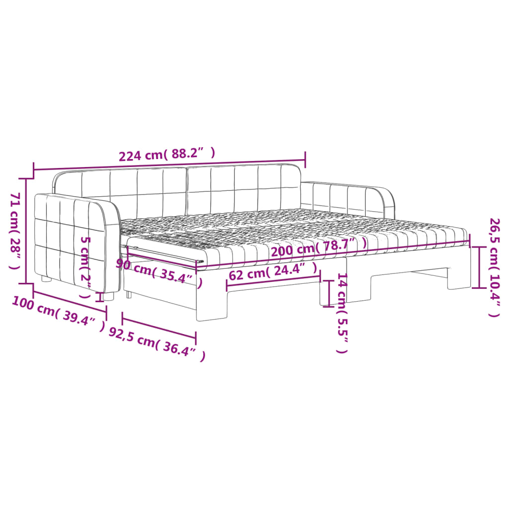 vidaXL Izvlečna dnevna postelja z vzmetnico tem. siva 90x200 cm žamet