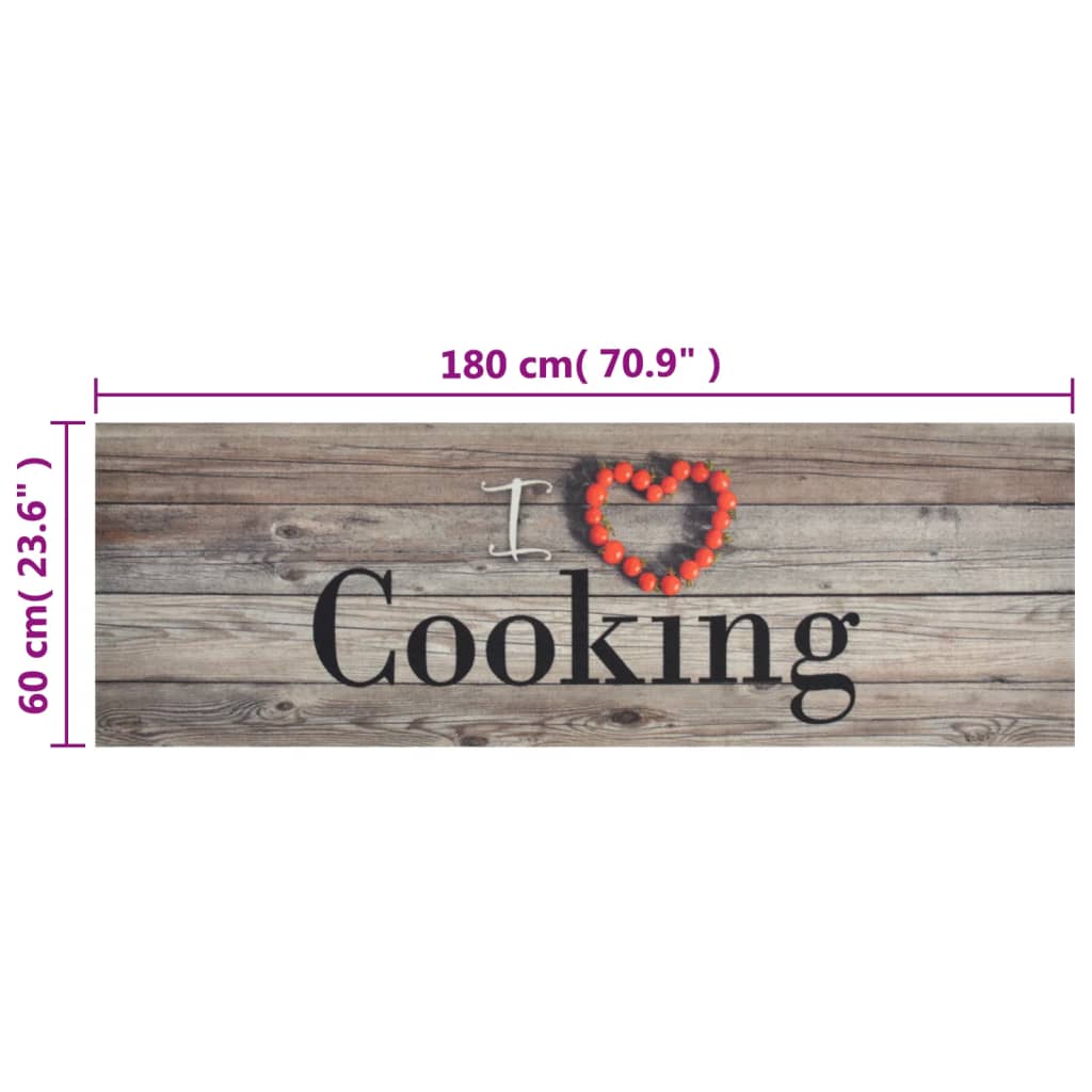 vidaXL Kuhinjska preproga pralna napis Cooking siva 60x180 cm žamet