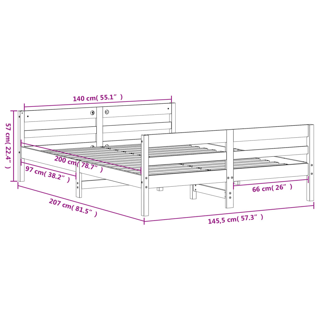 vidaXL Posteljni okvir brez vzmetnice bel 140x200 cm trdna borovina