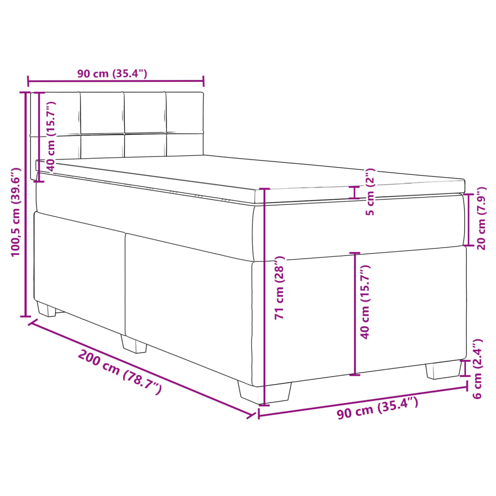 vidaXL Box spring postelja z vzmetnico svetlo siva 90x200 cm žamet