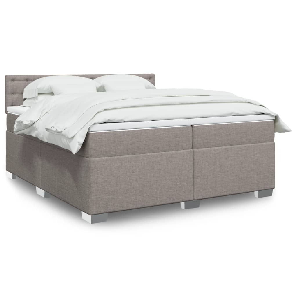 vidaXL Box spring postelja z vzmetnico taupe 200x200 cm blago