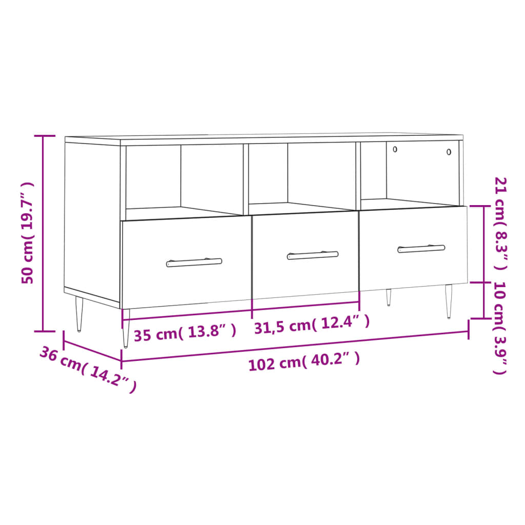 vidaXL TV omarica visok sijaj bela 102x36x50 cm inženirski les