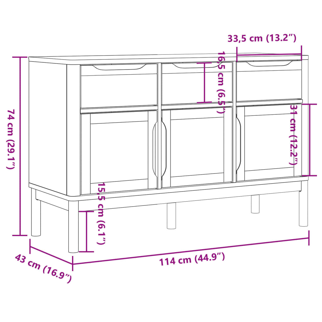 vidaXL Garderobna omara FLORO bela 114x43x74 cm trdna borovina