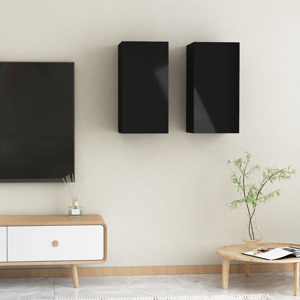 vidaXL TV omarica 2 kosa visok sijaj črna 30,5x30x60 cm inženirski les