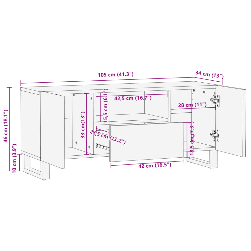 vidaXL TV omarica 100x34x46 cm trden mangov les