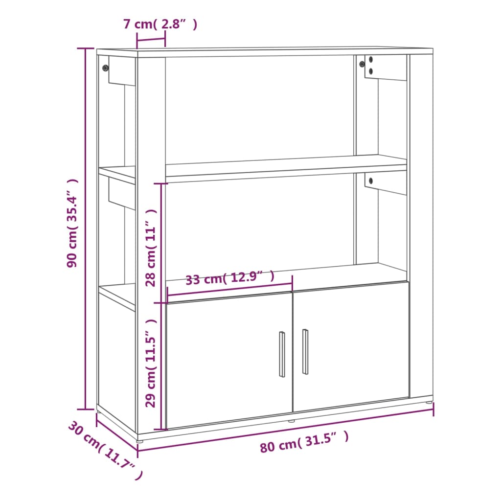 vidaXL Komoda visok sijaj bela 80x30x90 cm inženirski les