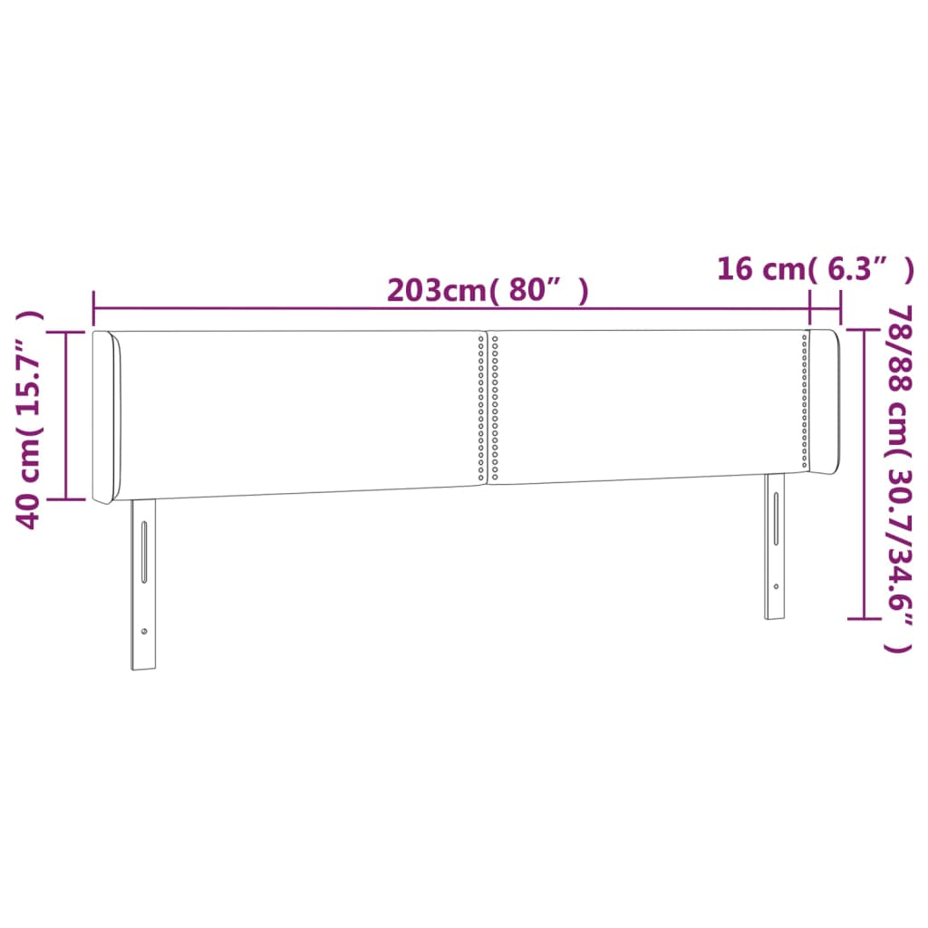 vidaXL Vzglavje z ušesi temno sivo 203x16x78/88 cm blago