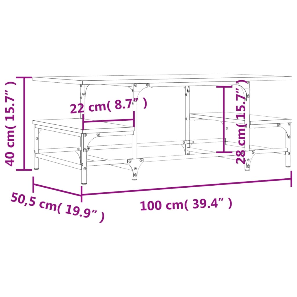 vidaXL Klubska mizica sonoma hrast 100x50,5x40 cm inženirski les