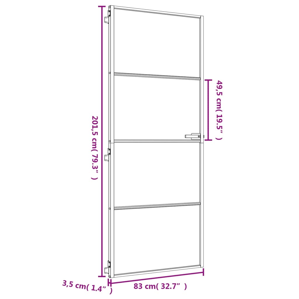 vidaXL Notranja vrata ozka zlata 83x201,5cm kaljeno steklo in aluminij