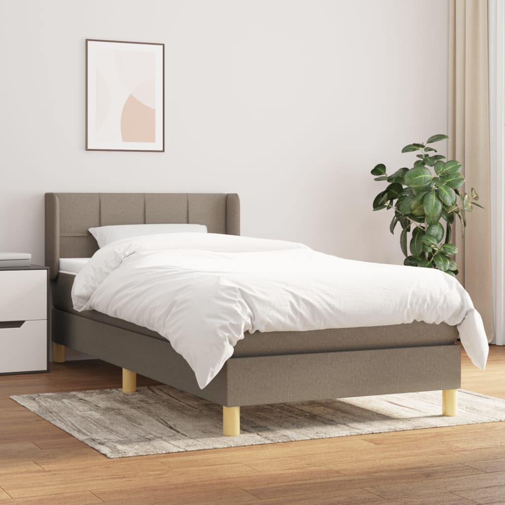 vidaXL Box spring postelja z vzmetnico taupe 90x200 cm blago