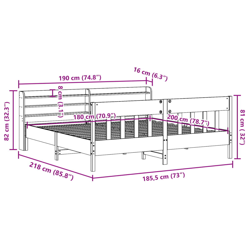 vidaXL Posteljni okvir brez vzmetnice bel 180x200 cm trdna borovina