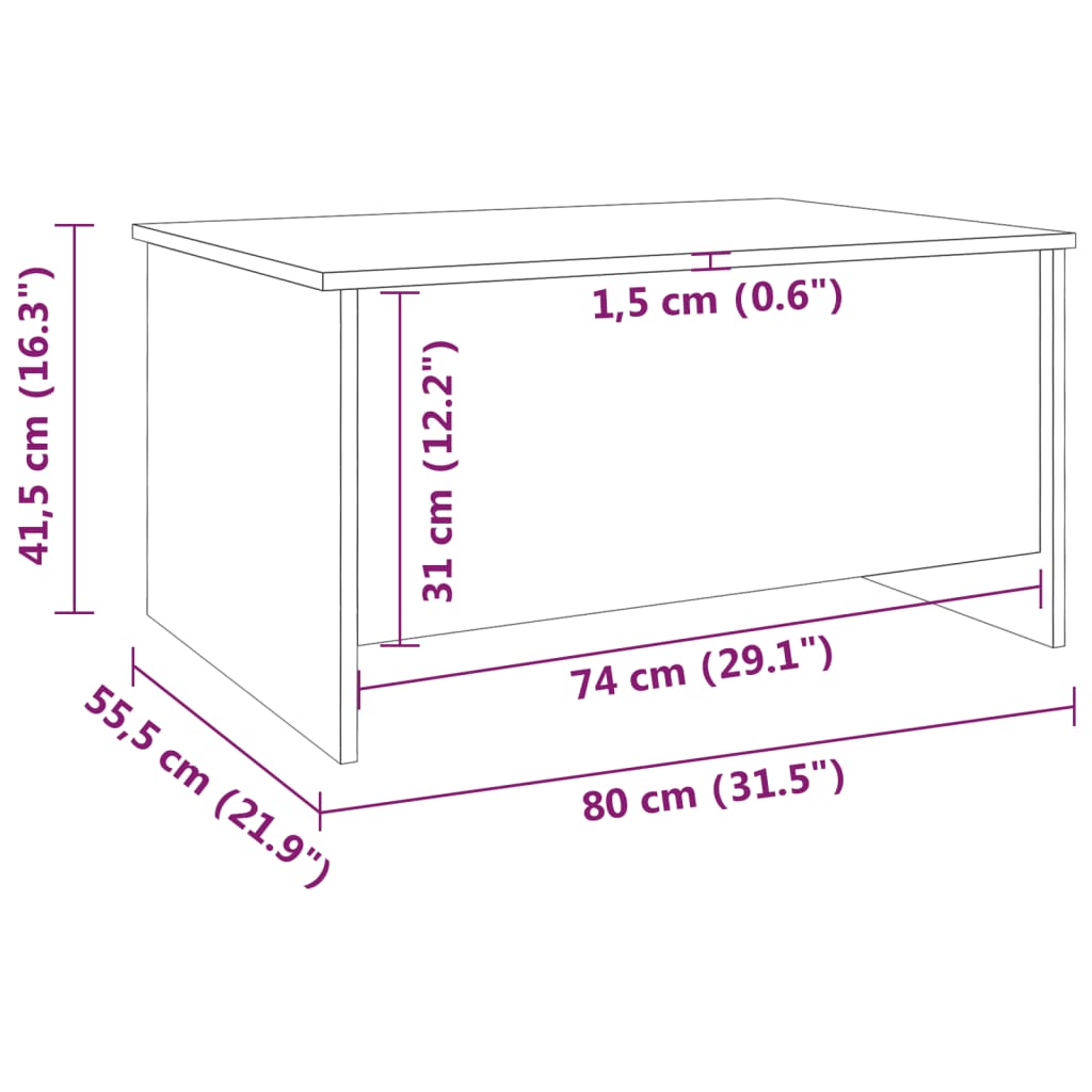 vidaXL Klubska mizica siva sonoma 80x55,5x41,5 cm konstruiran les