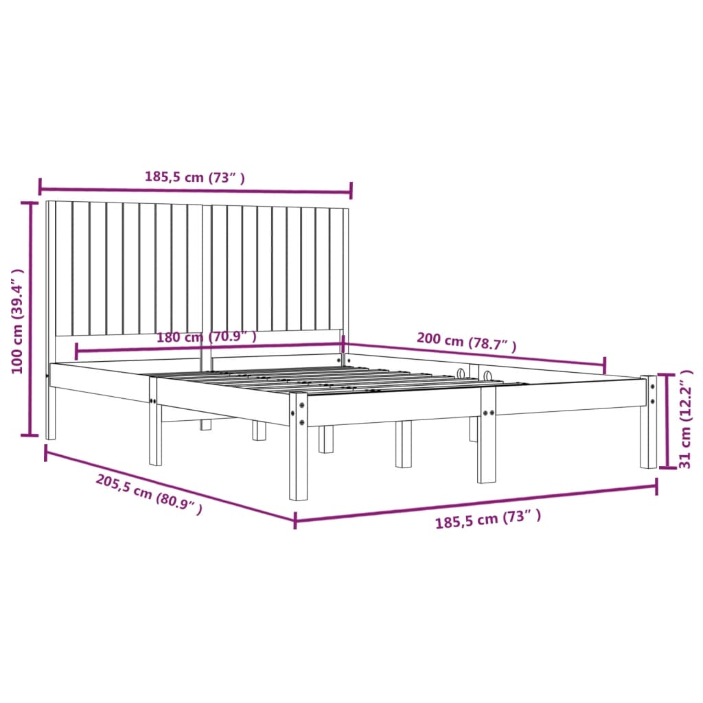 vidaXL Posteljni okvir iz trdne borovine 180x200 cm