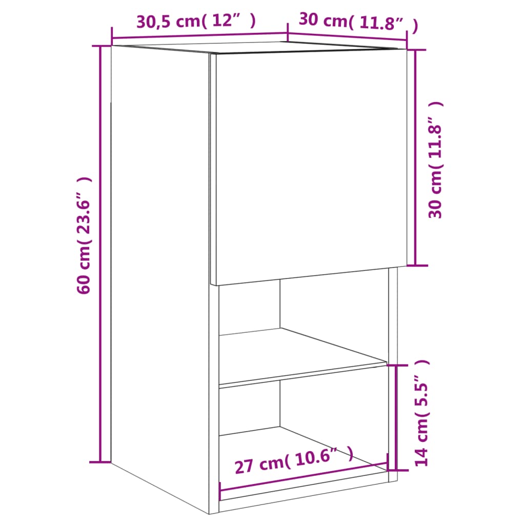 vidaXL TV omarice z LED lučkami 2 kosa rjav hrast 30,5x30x60 cm