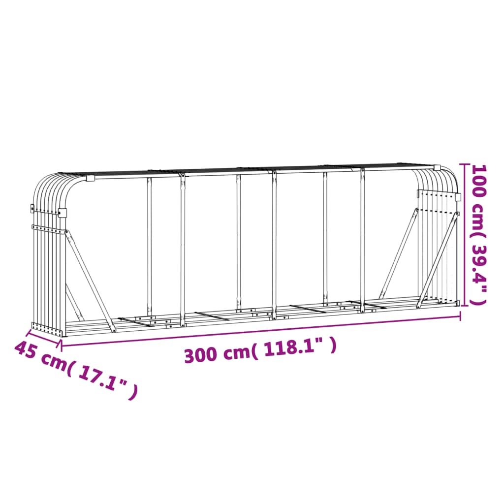 vidaXL Nosilec za polena zelen 300x45x100 cm pocinkano jeklo