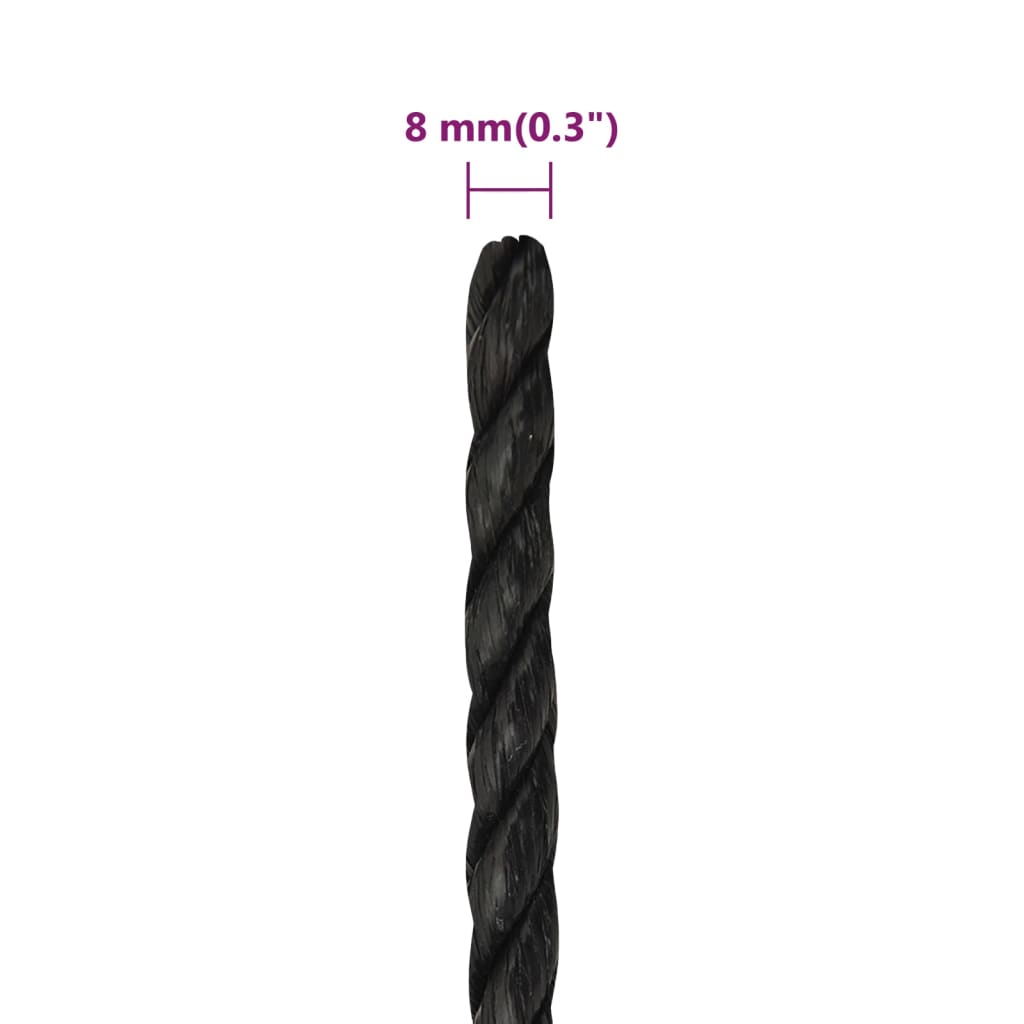 vidaXL Delovna vrv črna 8 mm 100 m polipropilen