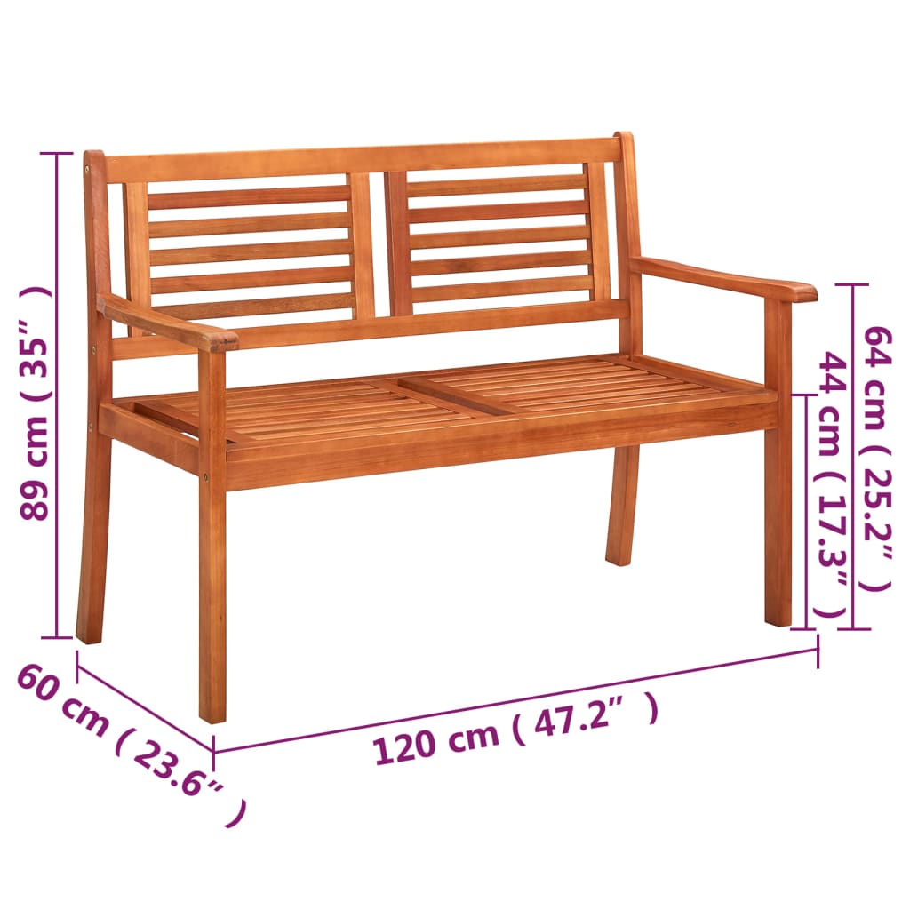 vidaXL Vrtna klop za 2 osebi z blazino 120 cm trden evkaliptus